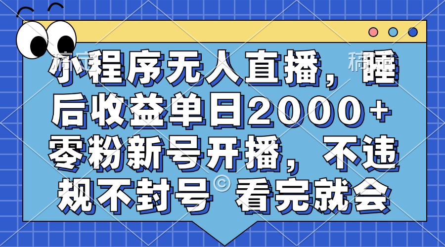 小程序无人直播，睡后收益单日2000+ 零粉新号开播，不违规不封号 看完就会-117资源网