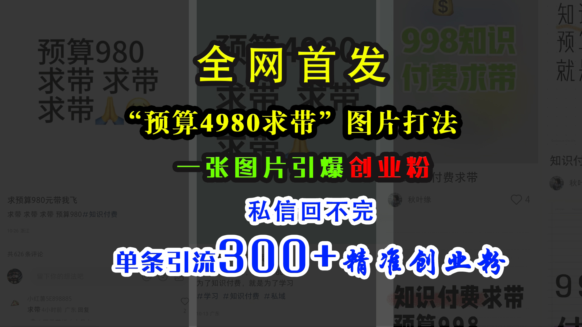 小红书“预算4980带我飞”图片打法，一张图片引爆创业粉，私信回不完，单条引流300+精准创业粉-117资源网