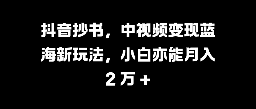 抖音抄书，中视频变现蓝海新玩法，小白亦能月入 2 万 +-117资源网