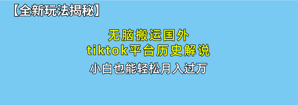 【全新玩法揭秘】无脑搬运国外tiktok历史解说，月入过万绝不是梦-117资源网