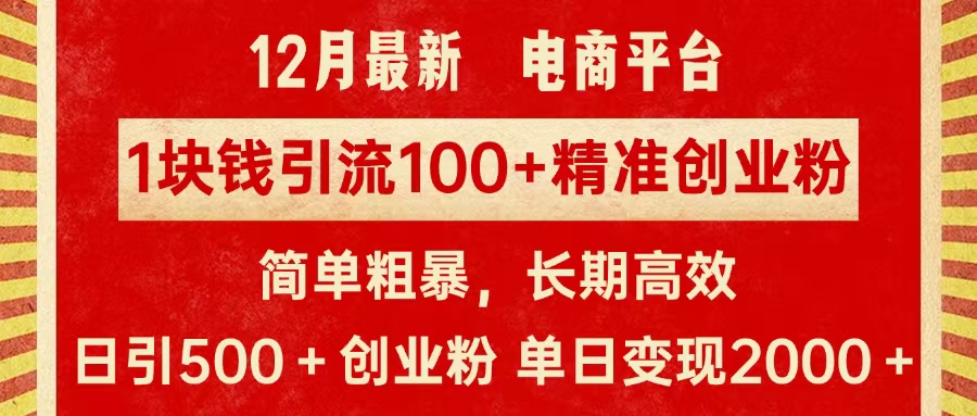 拼多多淘宝电商平台1块钱引流100个精准创业粉，简单粗暴高效长期精准，单人单日引流500+创业粉，日变现2000+-117资源网