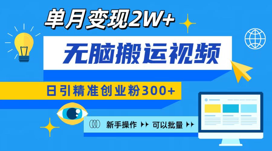 无脑搬运视频号可批量复制，新手即可操作，日引精准创业粉300+ 月变现2W+-117资源网